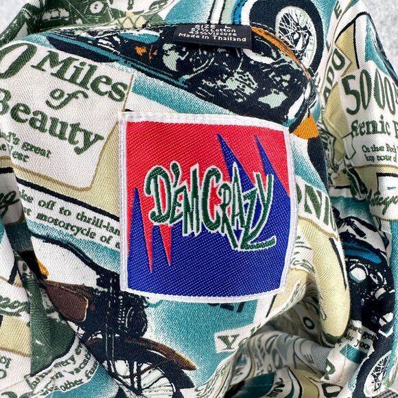 Dem Crazy Shirt Mens L Blue Motorcycles Road Trip All Over Print Travel Novelty - Picture 14 of 15